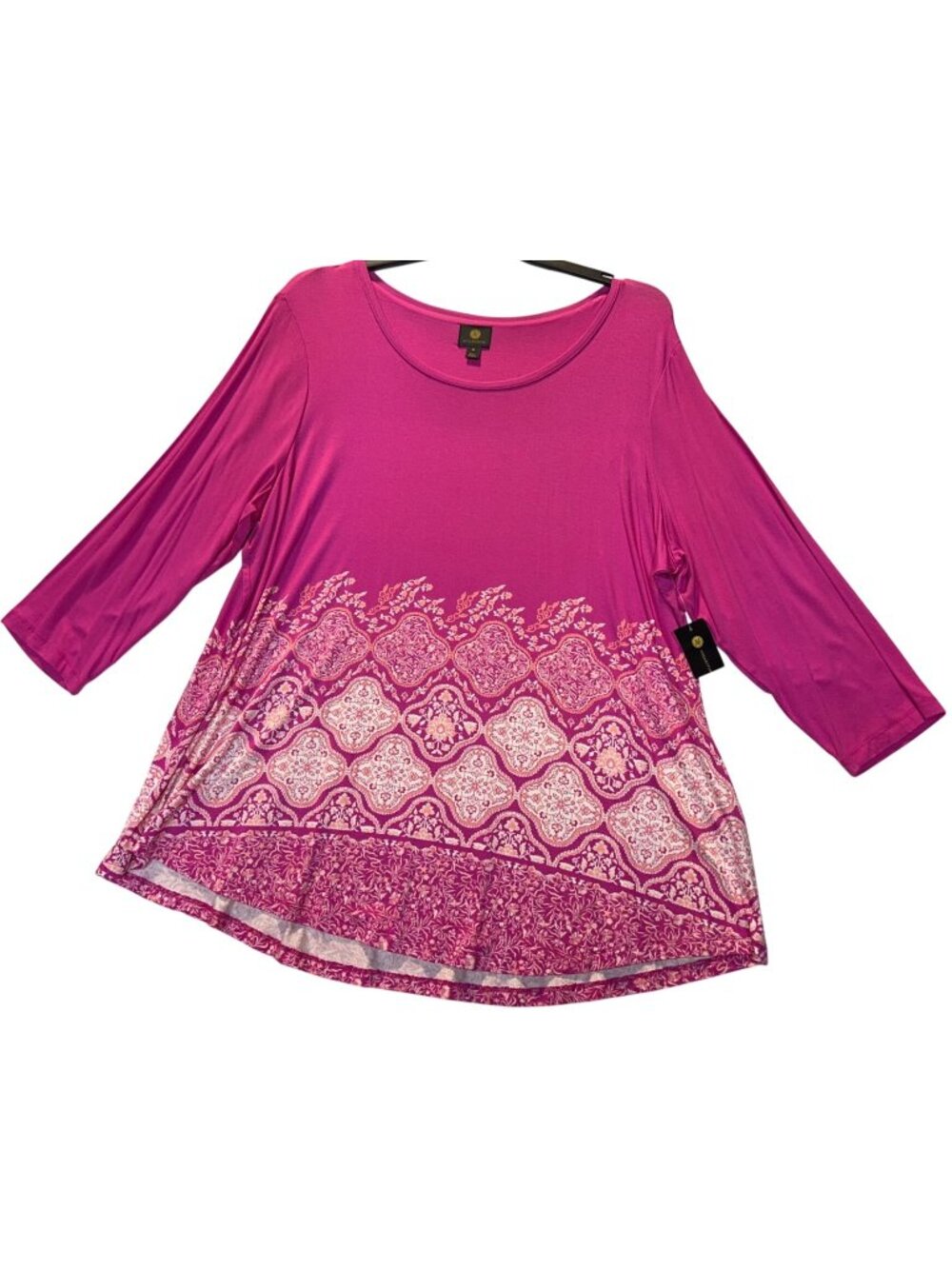 JM Collection Womens 3X Petunia Pink Printed 3/4 Sleeve Tunic Top